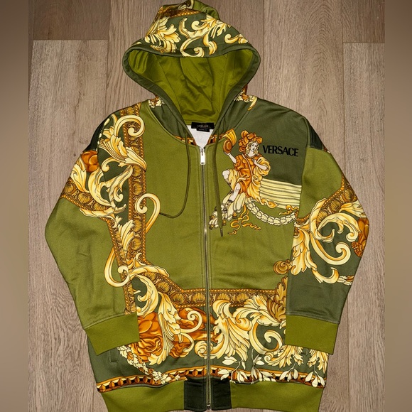 Versace Olive Green Medusa Renaissance Print Full Zip Hoodie (RARE) - Picture 1 of 13